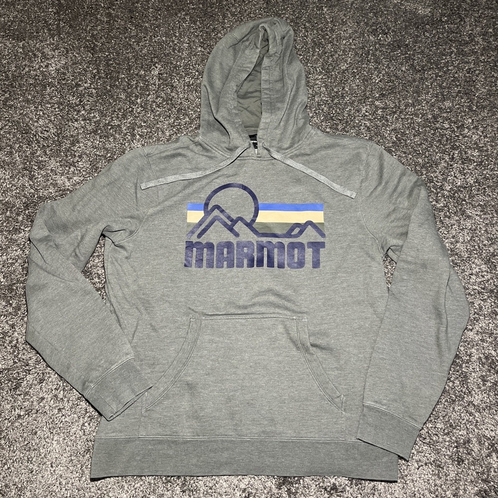 Marmot Hoodie Pullover Sweatshirt Snowboarding Activewear Mens Large Olive Green